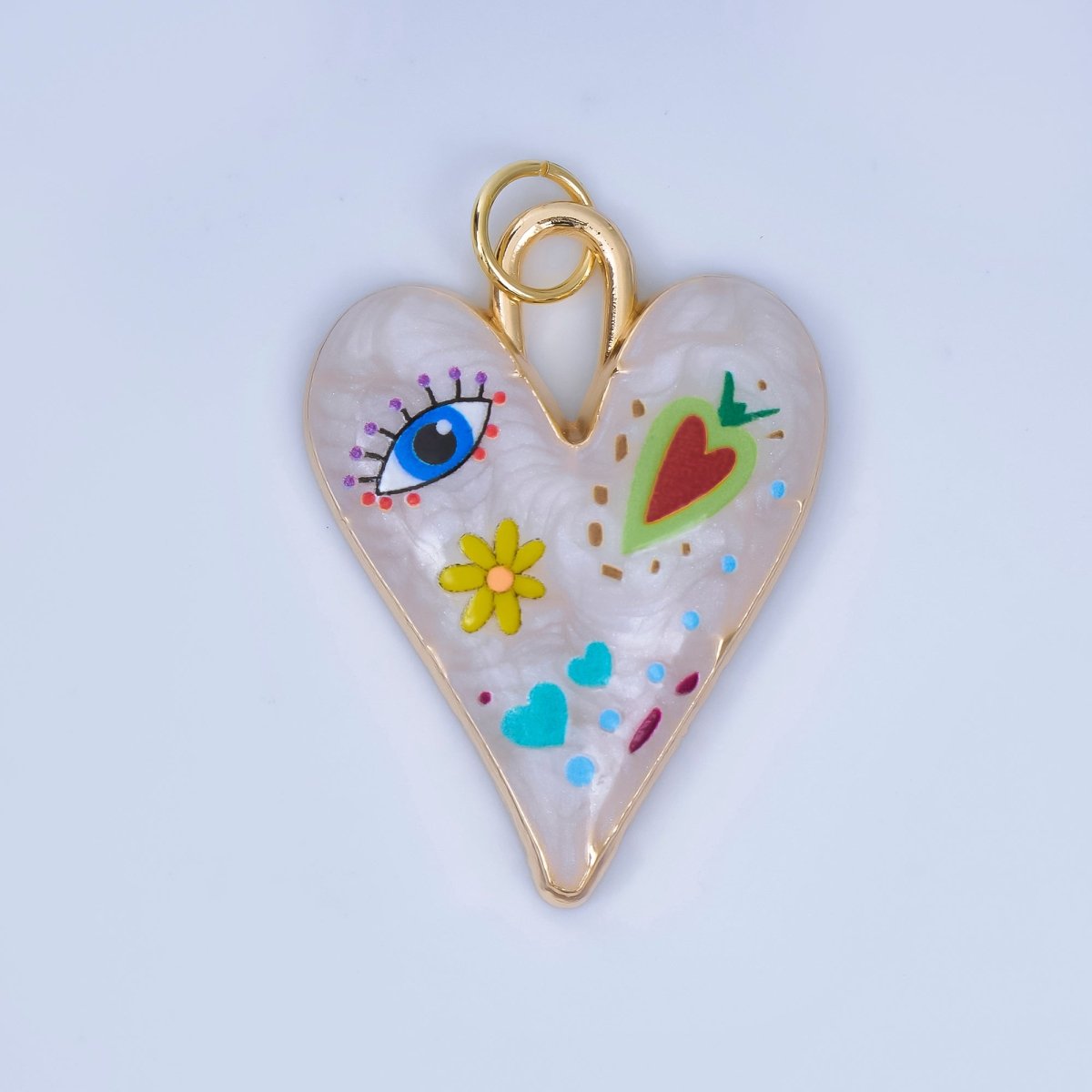 24K Gold Filled White Enamel Evil Eye Heart Padlock Pendant | AJ445 - AJ450