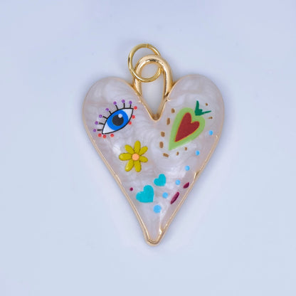 24K Gold Filled White Enamel Evil Eye Heart Padlock Pendant | AJ445 - AJ450