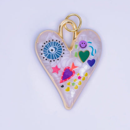 24K Gold Filled White Enamel Evil Eye Heart Padlock Pendant | AJ445 - AJ450