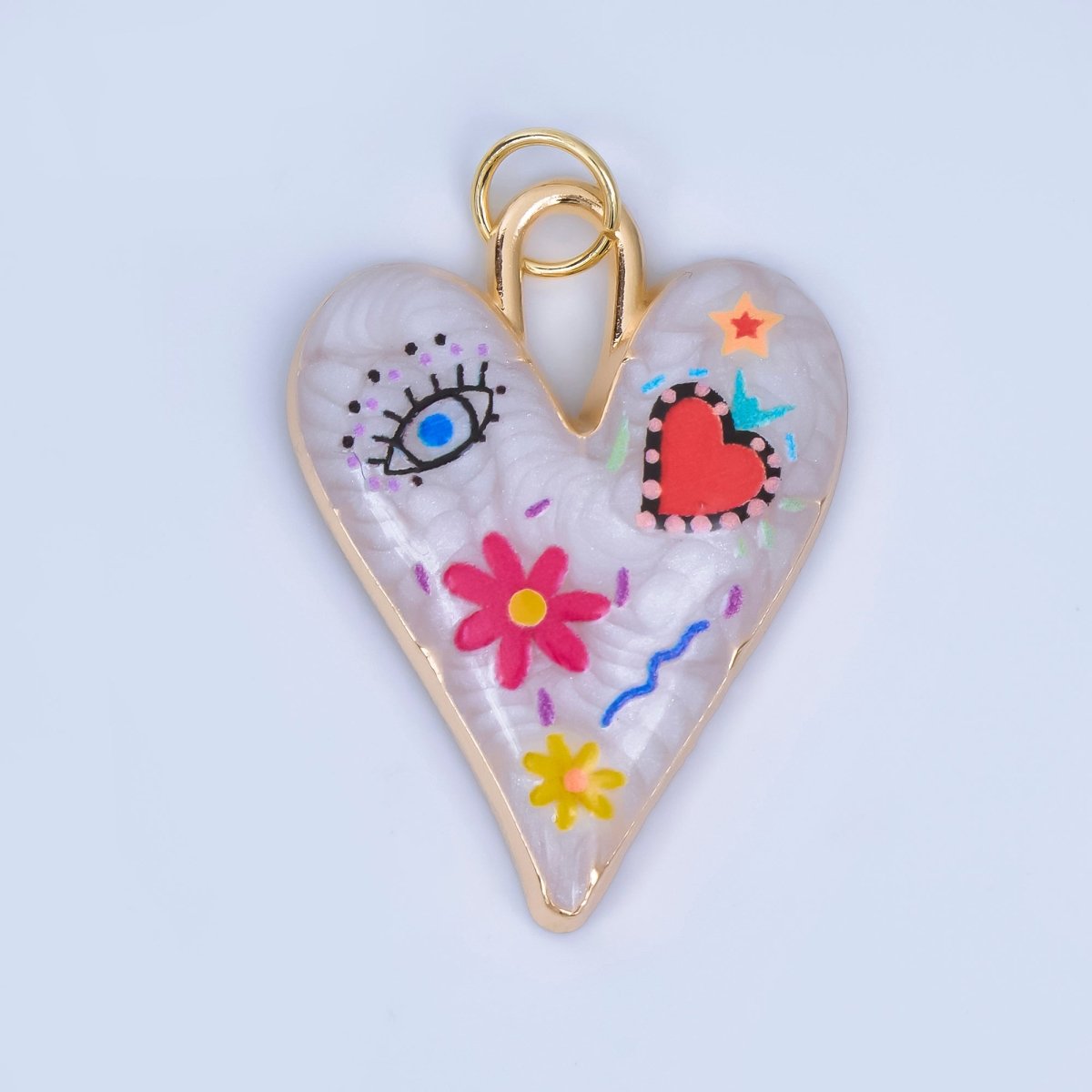 24K Gold Filled White Enamel Evil Eye Heart Padlock Pendant | AJ445 - AJ450