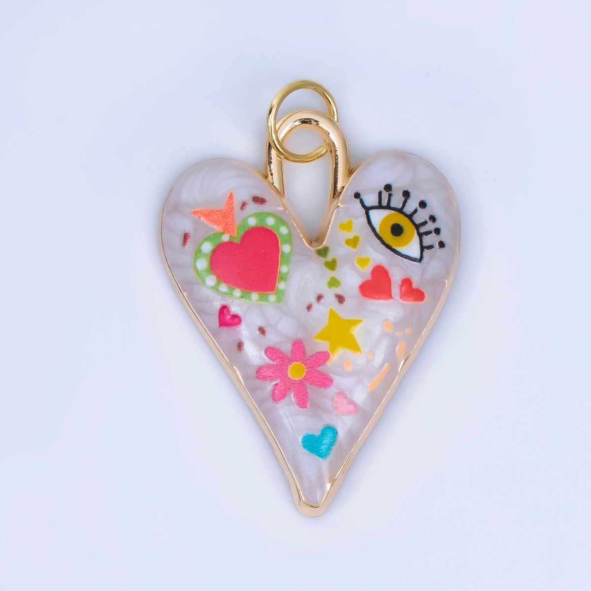 24K Gold Filled White Enamel Evil Eye Heart Padlock Pendant | AJ445 - AJ450