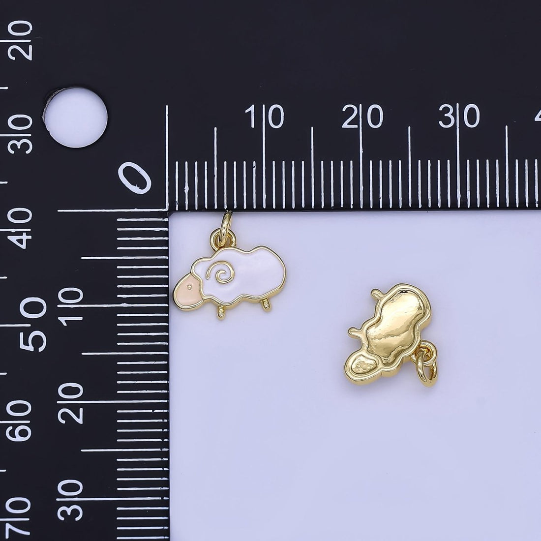 24K Gold Filled White Enamel Sheep Lamb Charm | N1723