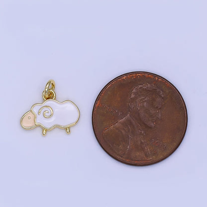 24K Gold Filled White Enamel Sheep Lamb Charm | N1723