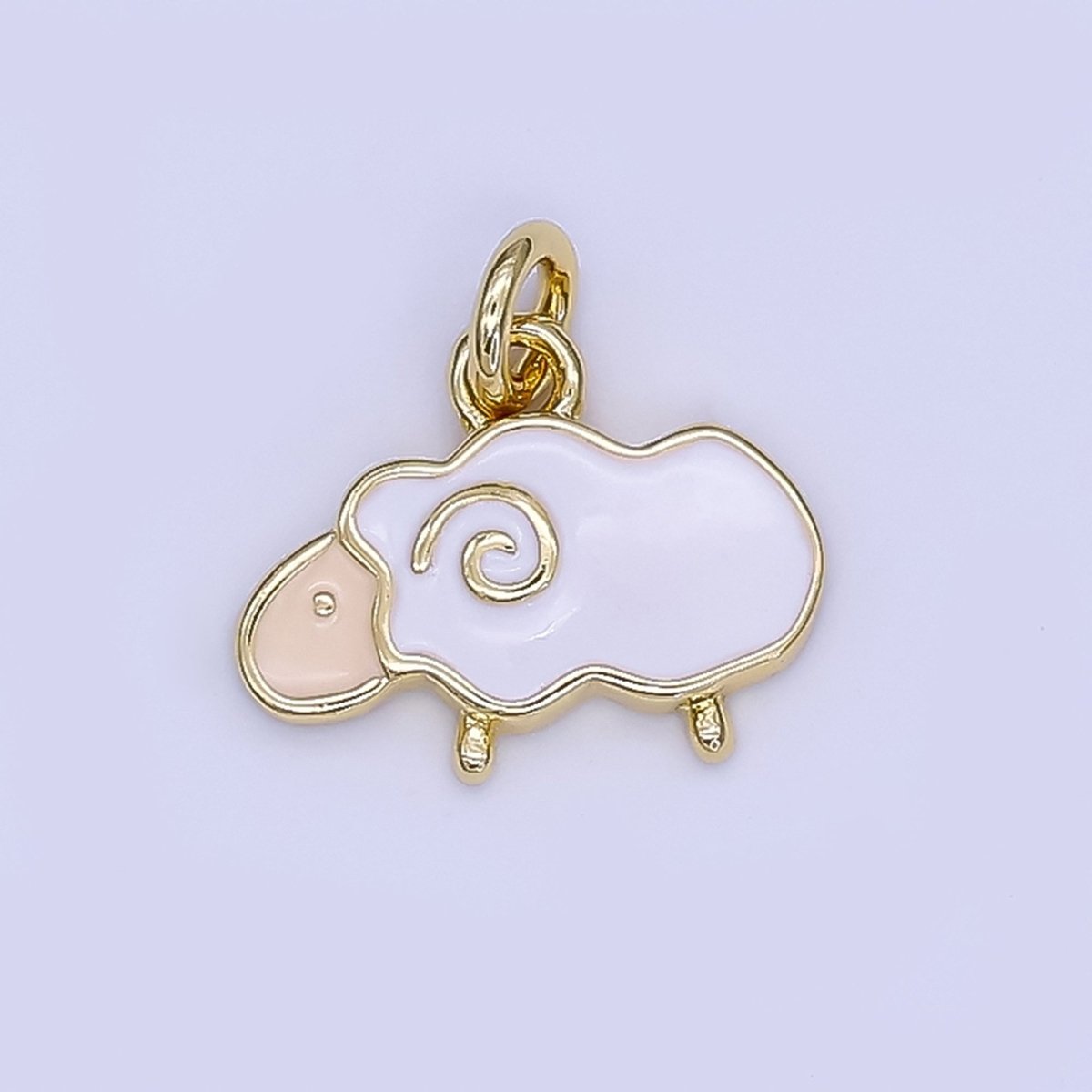 24K Gold Filled White Enamel Sheep Lamb Charm | N1723