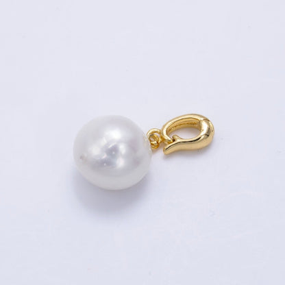 24K Gold Filled White Freshwater Pearl Button Snap Latch Bail Pendant | P1896