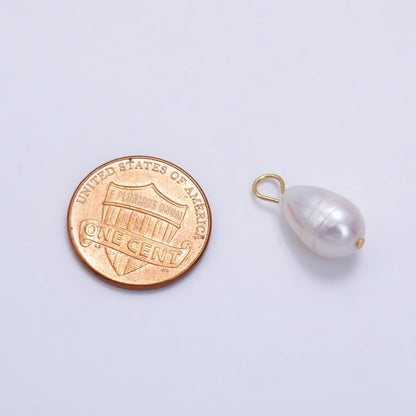 24K Gold Filled White Freshwater Pearl Handmade Wire Bail Charm | P1886