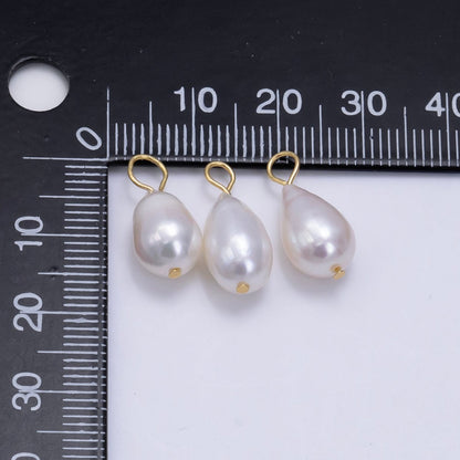 24K Gold Filled White Freshwater Pearl Handmade Wire Bail Charm | P1886