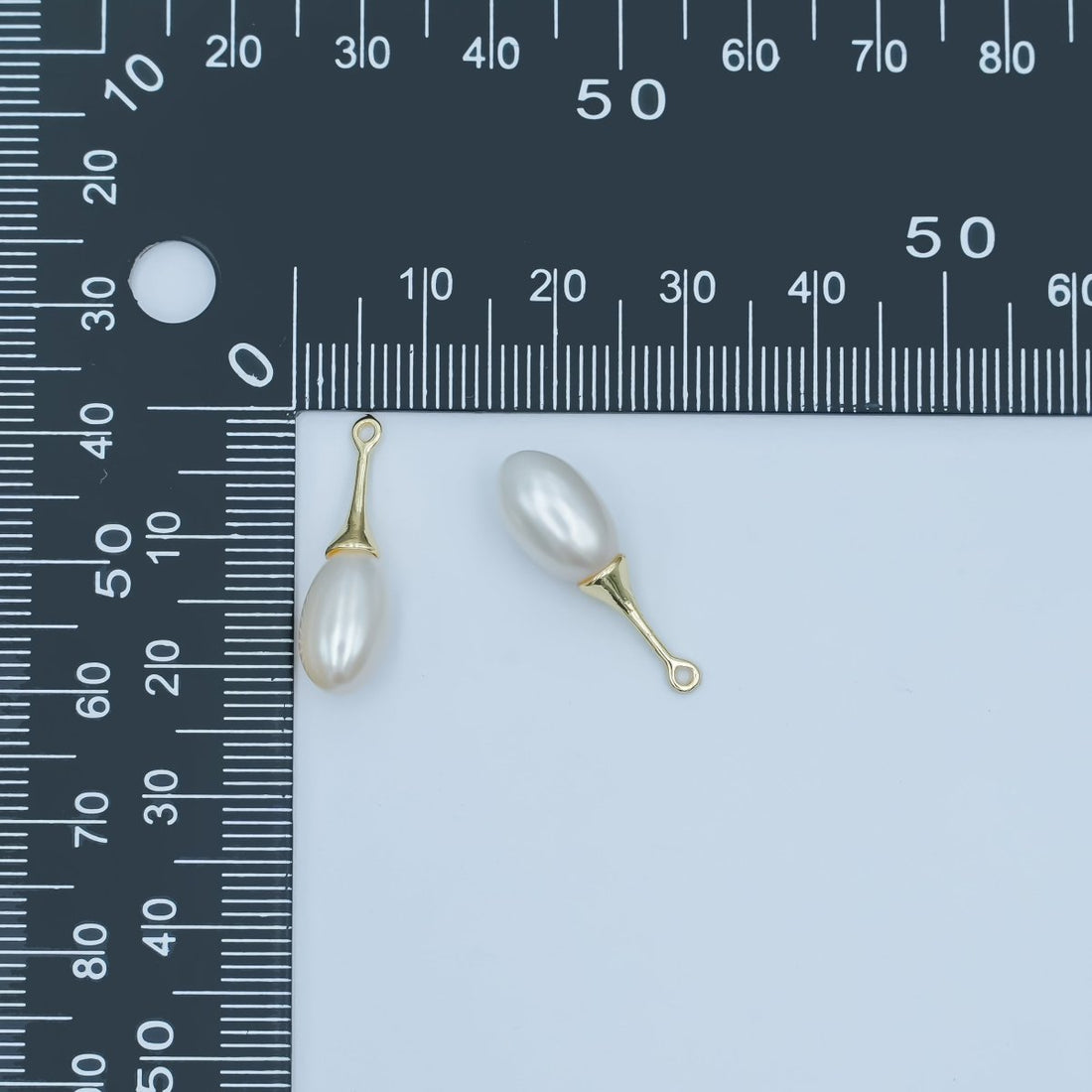24K Gold Filled White Freshwater Pearl Linear Molten Pendant Bail | P1767