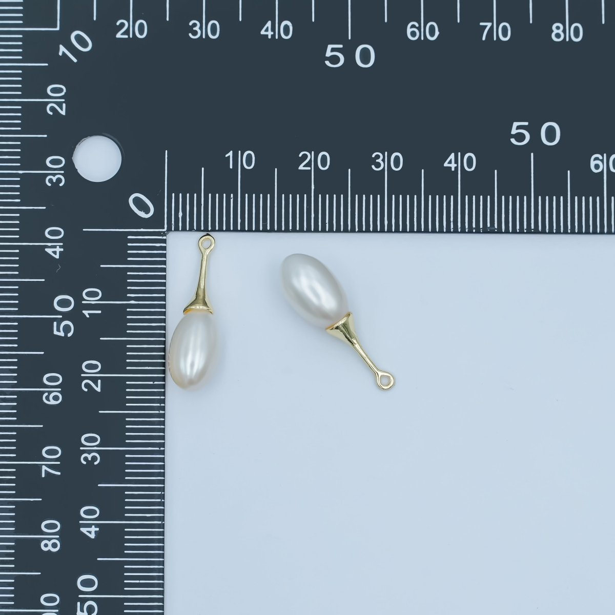 24K Gold Filled White Freshwater Pearl Linear Molten Pendant Bail | P1767