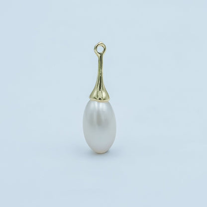24K Gold Filled White Freshwater Pearl Linear Molten Pendant Bail | P1767