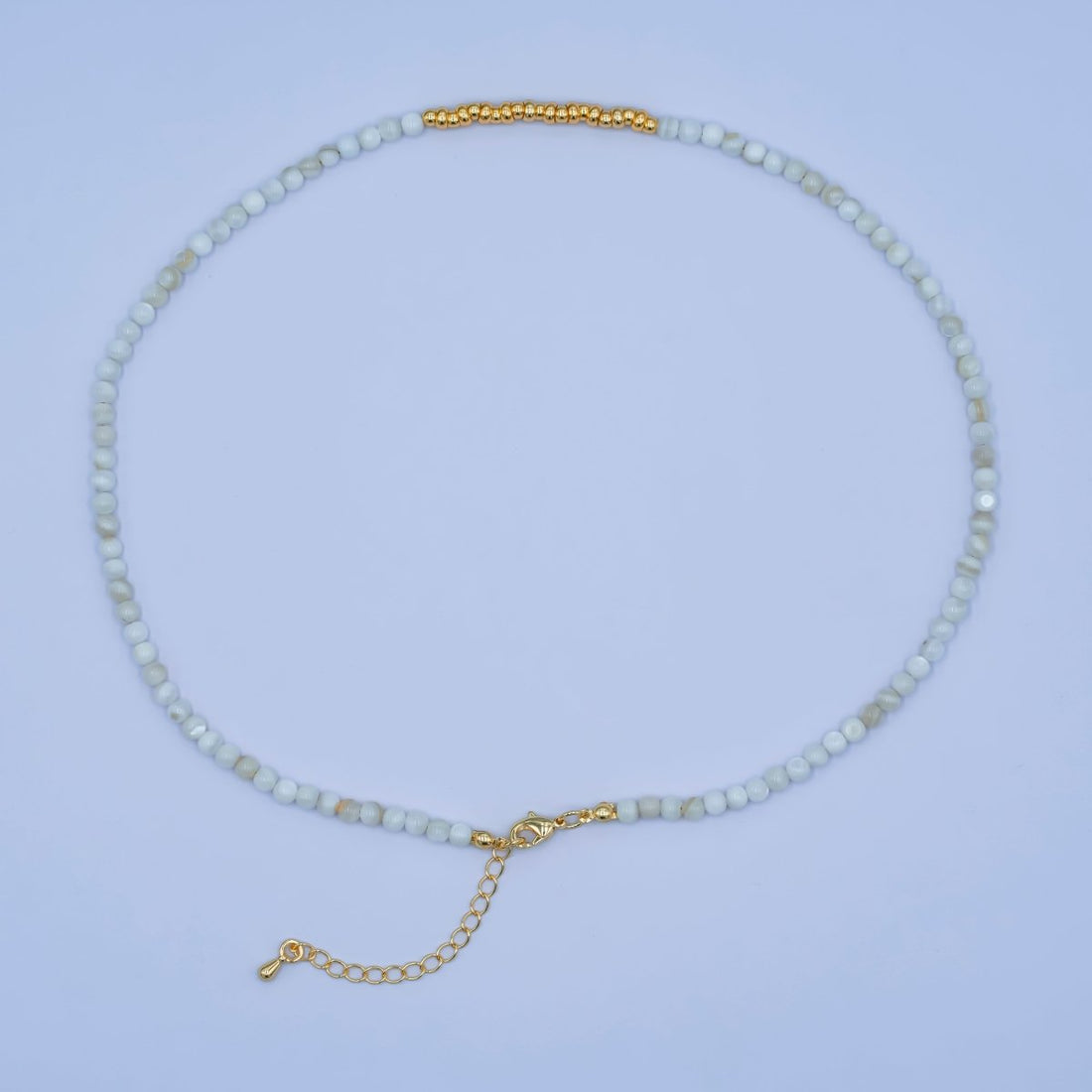 24K Gold Filled White Gemstone Bead 17 Inch Necklace | WA-2968