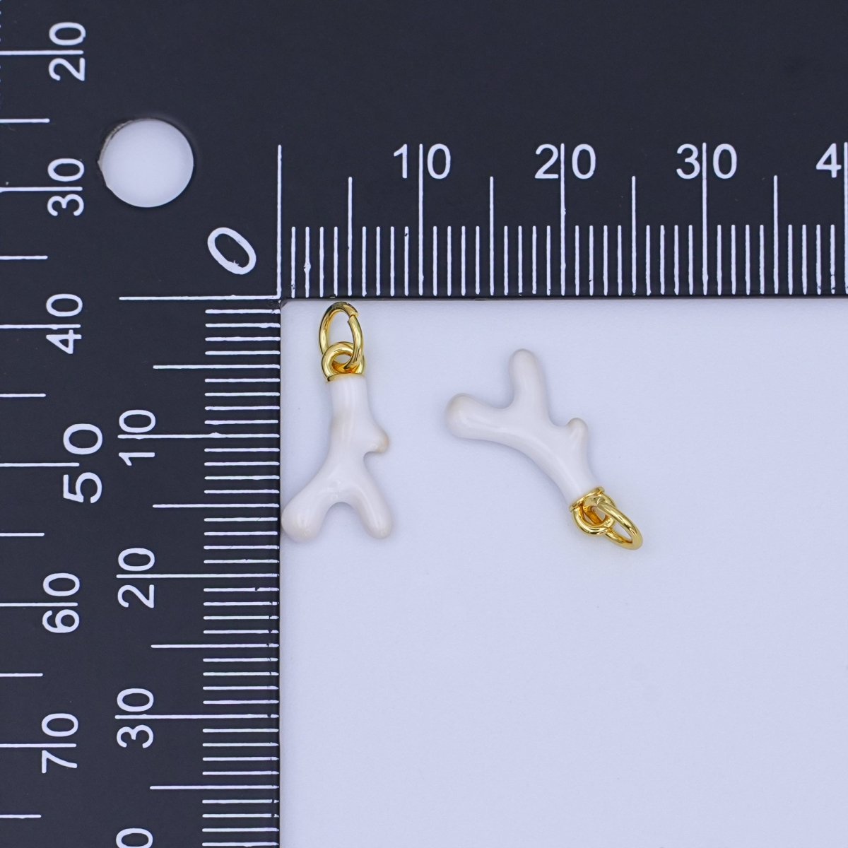 24K Gold Filled White Geometric Coral Reef Enamel Charm | AF452