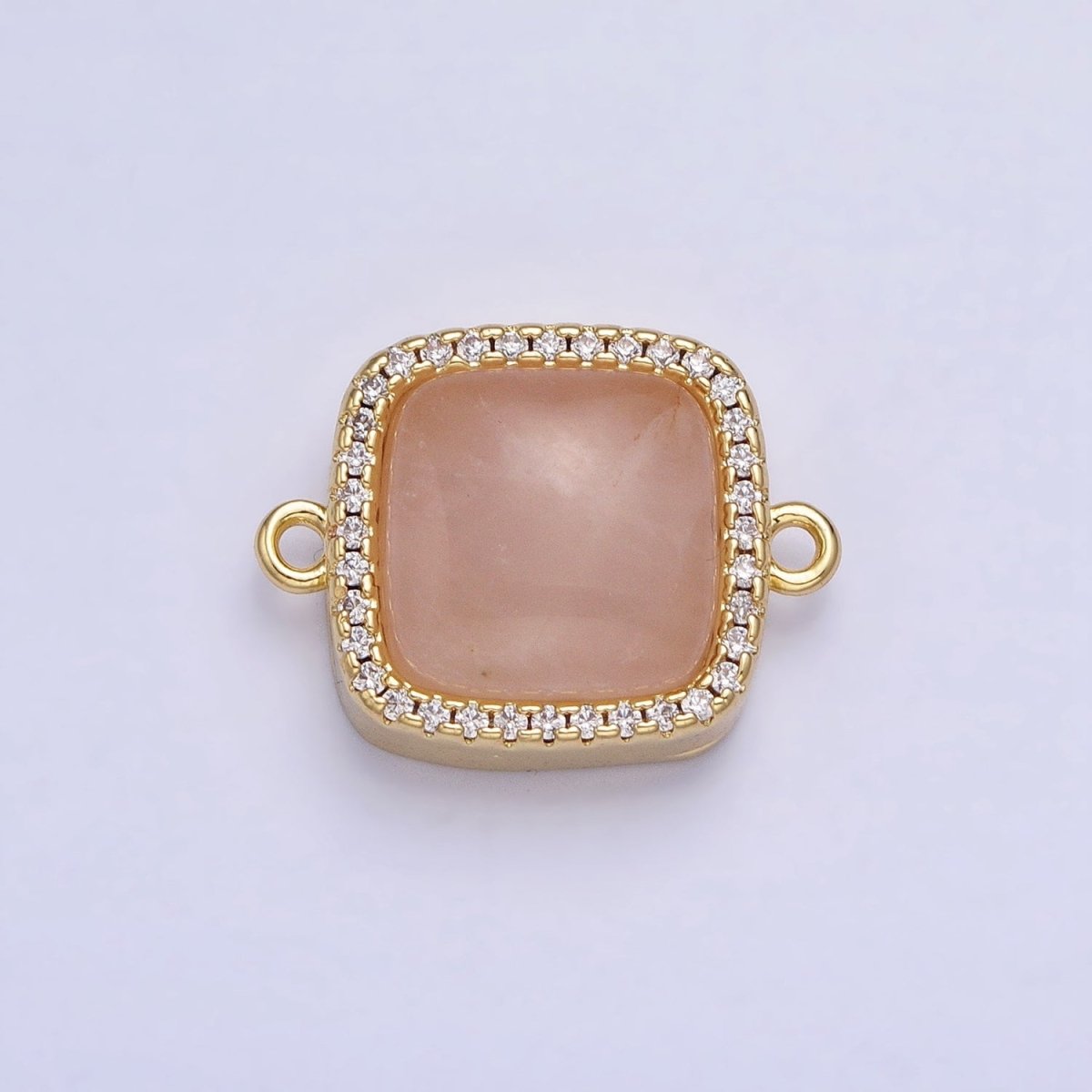 24K Gold Filled White Moonstone, Rose Quartz, Blue Agate, Tiger Eye, Amethyst, Onyx Micro Paved CZ Square Connector | Y-803~Y-806