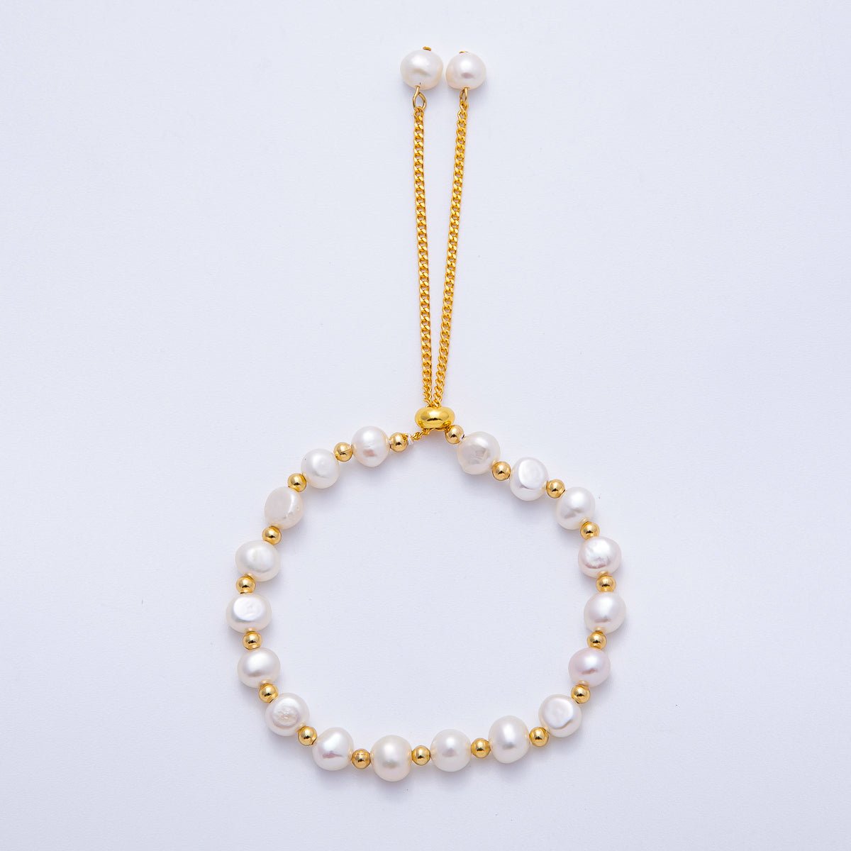 24K Gold Filled White, Multicolor, Black Button Freshwater Pearl Bolo Adjustable Bracelet | WA-04264