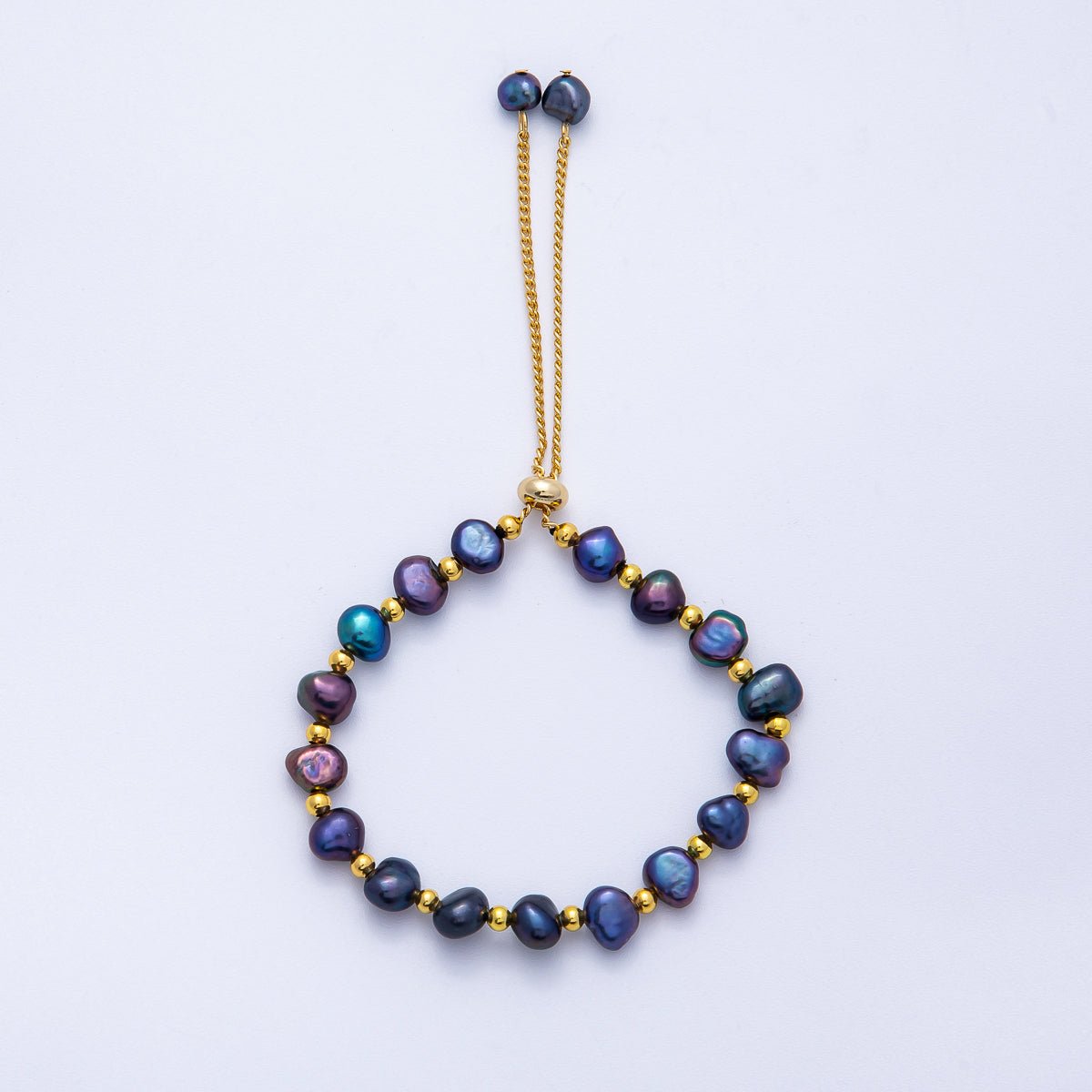 24K Gold Filled White, Multicolor, Black Button Freshwater Pearl Bolo Adjustable Bracelet | WA-04264