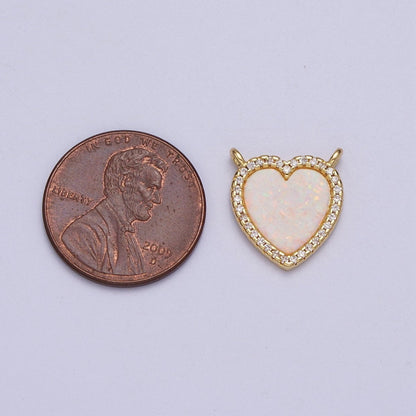 24K Gold Filled White Opal Heart Micro Paved CZ Connector | Y-658