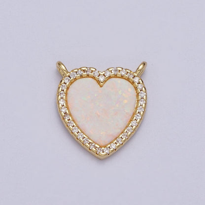 24K Gold Filled White Opal Heart Micro Paved CZ Connector | Y-658