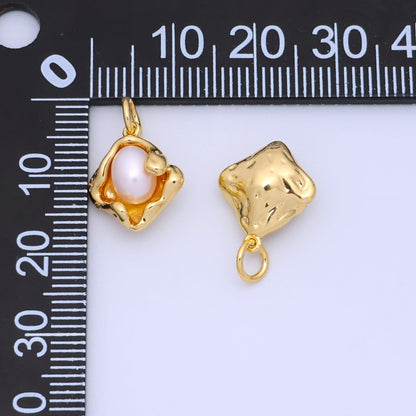 24K Gold Filled White Oval Shell Pearl Molten Charm | N028
