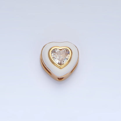24K Gold Filled White, Pink CZ Enamel Heart Bead | B574