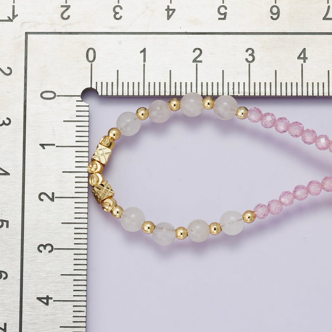 24K Gold Filled White Pink Quartz Multifaceted Gemstone Ball Cable Chain Half 18 Inch Necklace w. Extender | WA-04234