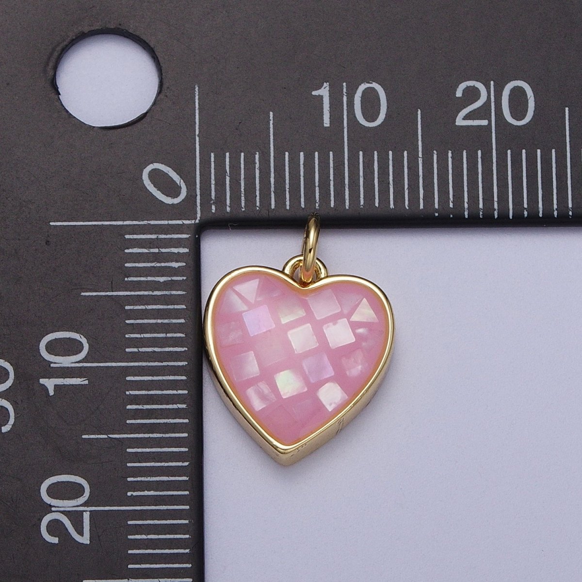 24K Gold Filled White, Pink Shell Opal Heart Minimalist Charm | C-378 C-379
