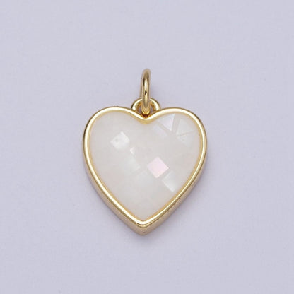 24K Gold Filled White, Pink Shell Opal Heart Minimalist Charm | C-378 C-379