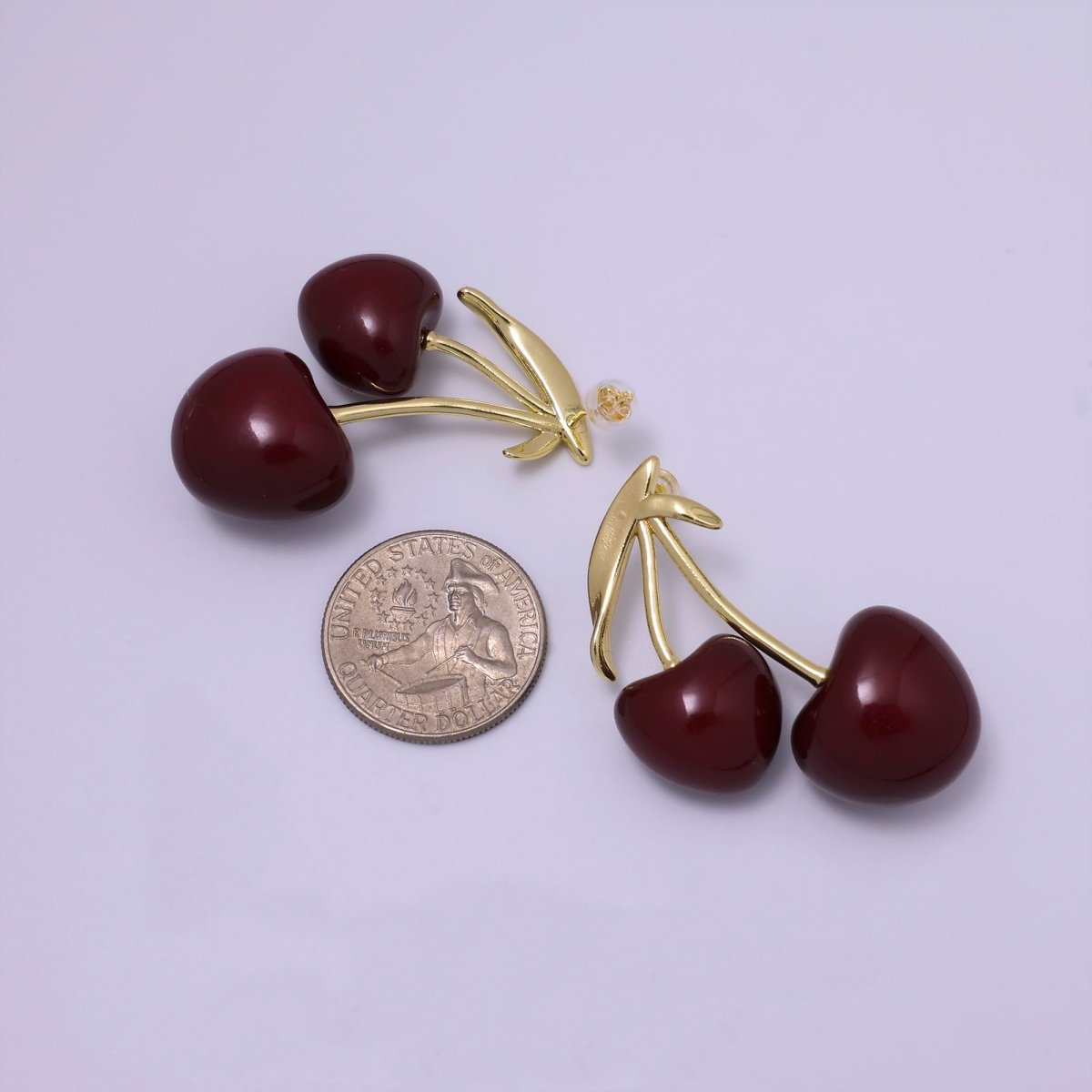 24K Gold Filled White, Red Heart Cherry Fruit Stud Earrings | AB1099 AB1100