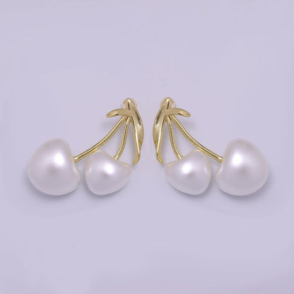 24K Gold Filled White, Red Heart Cherry Fruit Stud Earrings | AB1099 AB1100