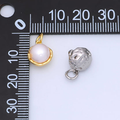 24K Gold Filled White Shell Pearl Bezel Round Charm in Gold &amp; Silver | N026