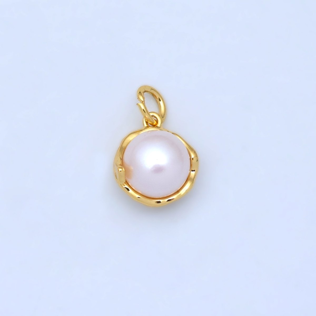 24K Gold Filled White Shell Pearl Bezel Round Charm in Gold &amp; Silver | N026