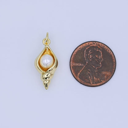 24K Gold Filled White Shell Pearl Conch Clam Sea Shell Charm | AF450