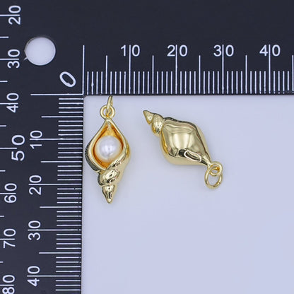 24K Gold Filled White Shell Pearl Conch Clam Sea Shell Charm | AF450
