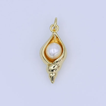 24K Gold Filled White Shell Pearl Conch Clam Sea Shell Charm | AF450