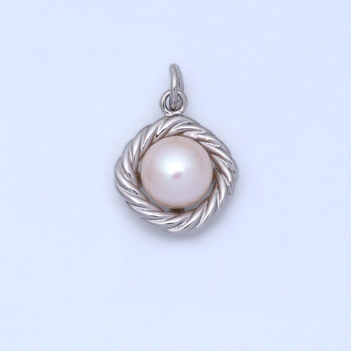 24K Gold Filled White Shell Pearl Croissant Bezel Rhombus Charm in Gold &amp; Silver | N027