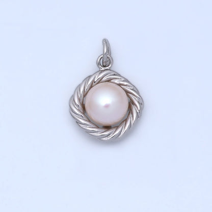 24K Gold Filled White Shell Pearl Croissant Bezel Rhombus Charm in Gold &amp; Silver | N027