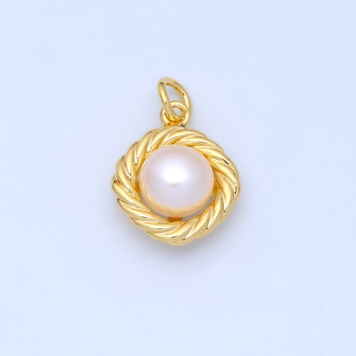 24K Gold Filled White Shell Pearl Croissant Bezel Rhombus Charm in Gold &amp; Silver | N027