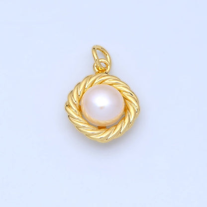 24K Gold Filled White Shell Pearl Croissant Bezel Rhombus Charm in Gold &amp; Silver | N027