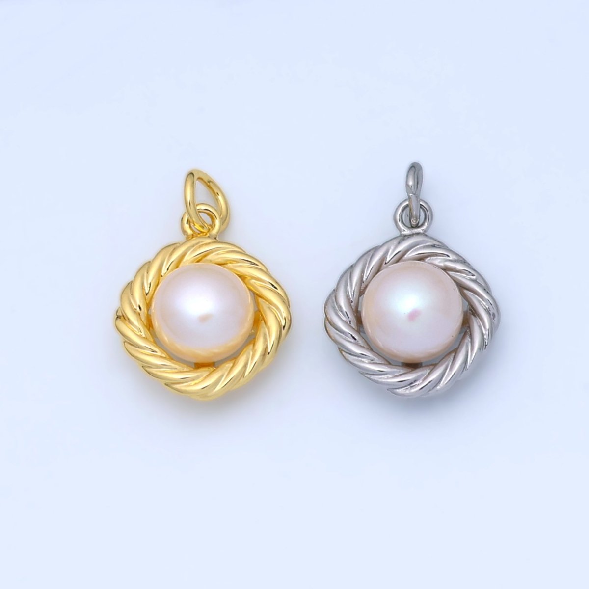 24K Gold Filled White Shell Pearl Croissant Bezel Rhombus Charm in Gold &amp; Silver | N027