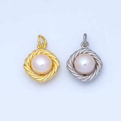 24K Gold Filled White Shell Pearl Croissant Bezel Rhombus Charm in Gold &amp; Silver | N027