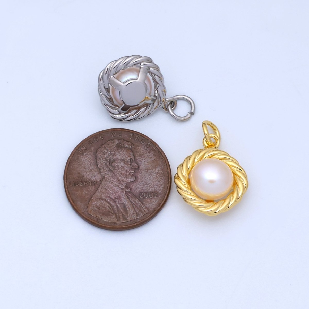 24K Gold Filled White Shell Pearl Croissant Bezel Rhombus Charm in Gold &amp; Silver | N027