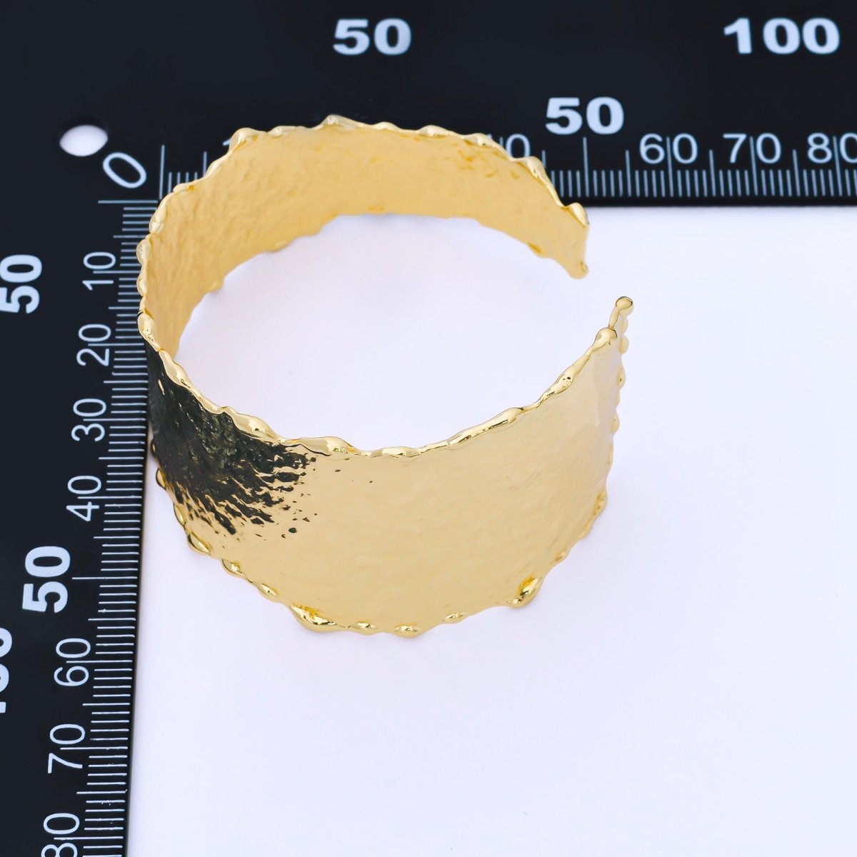 24K Gold Filled Wide Hammered Molten Geometric Cuff Bracelet | WA-3235