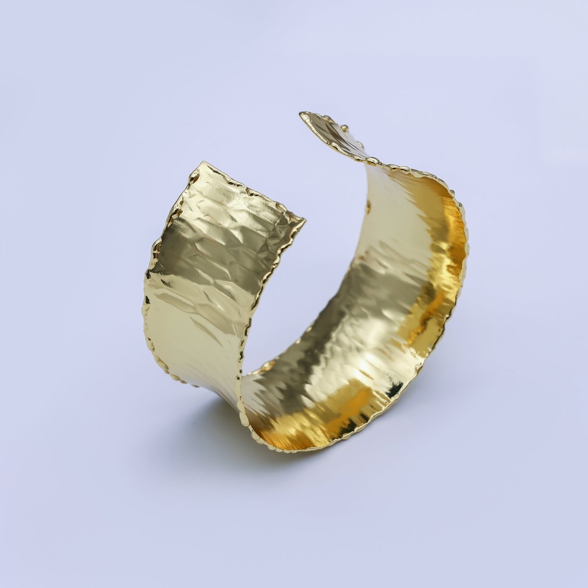 24K Gold Filled Wide Hexagonal Hammered Foil Geometric Cuff Bracelet | WA-3236