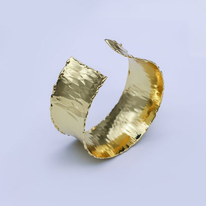 24K Gold Filled Wide Hexagonal Hammered Foil Geometric Cuff Bracelet | WA-3236