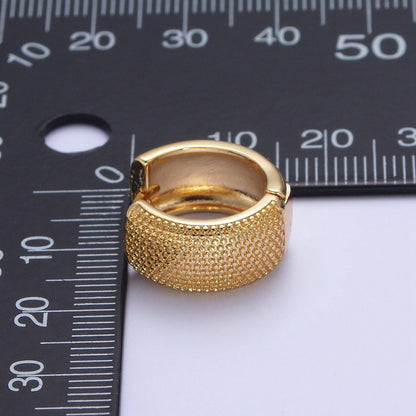 24K Gold Filled Wide Textured Dotted Huggie Hoop Earring T-187