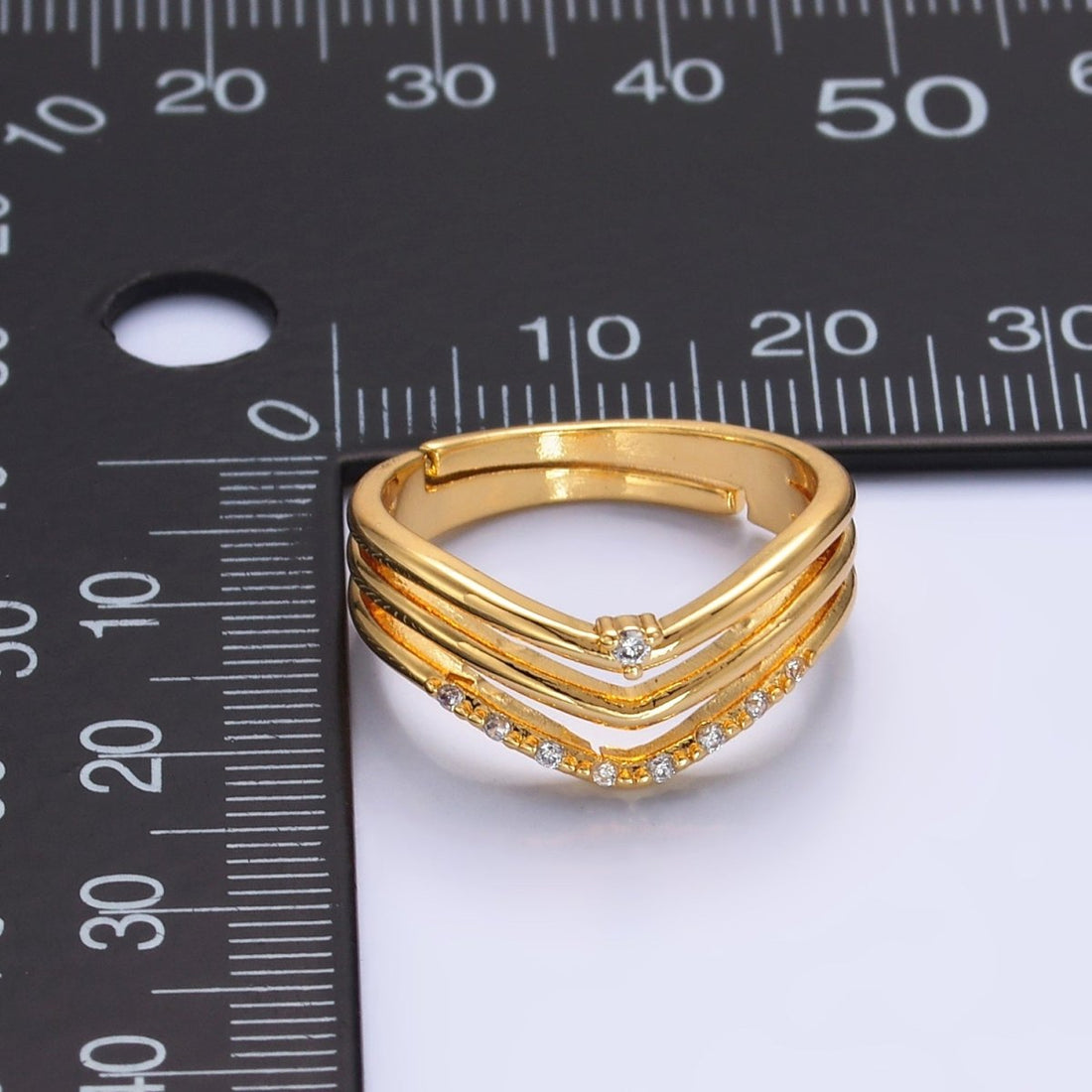 24K Gold Filled Micro Paved CZ Chevron Triple Band Ring | O306