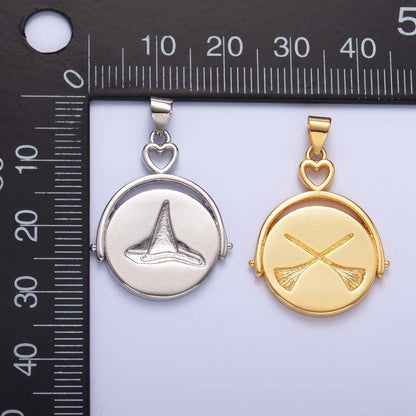 24K Gold Filled Witch Hat Broom Double Sided Pendant Halloween Jewelry in Gold &amp; Silver | AA999