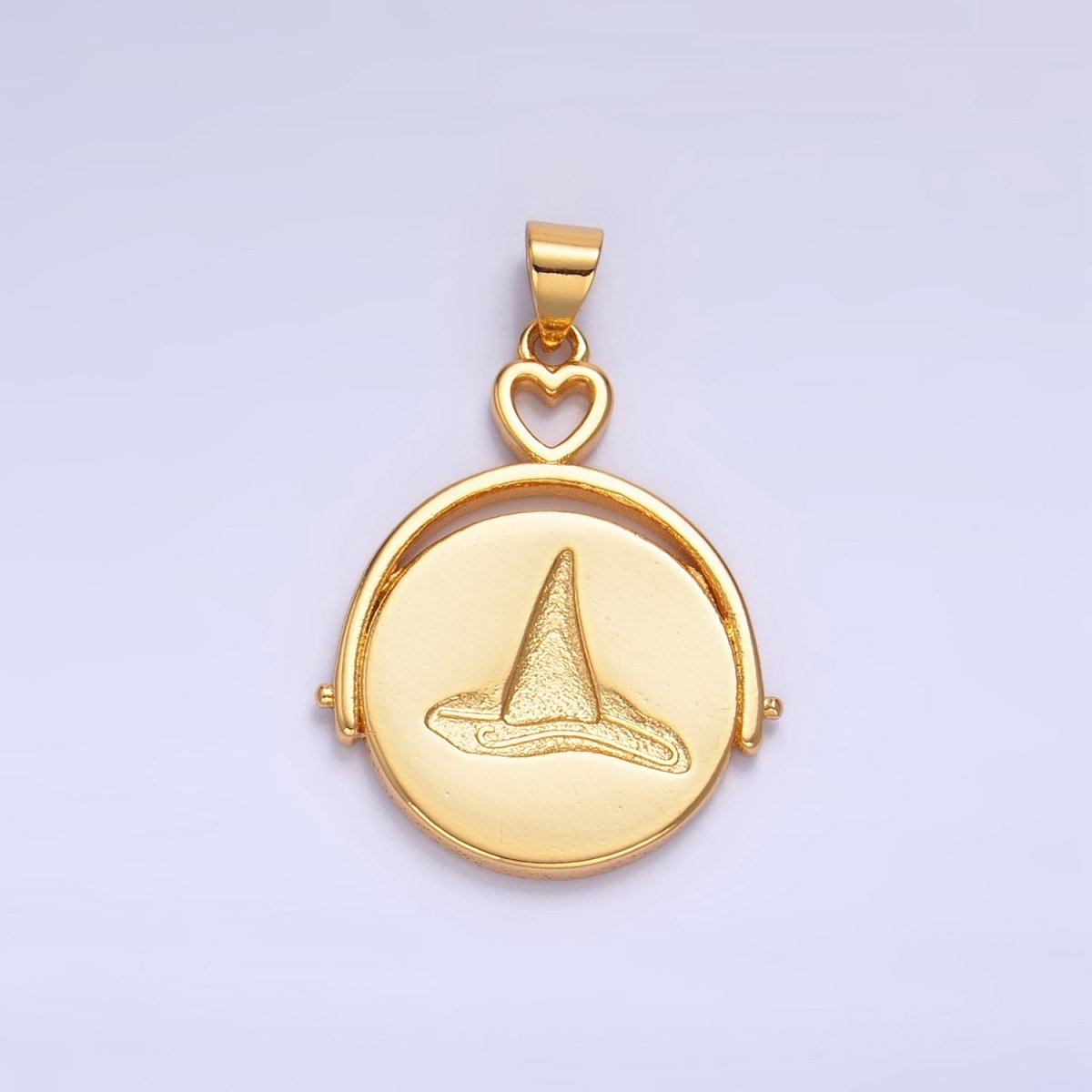 24K Gold Filled Witch Hat Broom Double Sided Pendant Halloween Jewelry in Gold &amp; Silver | AA999