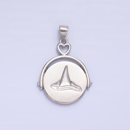 24K Gold Filled Witch Hat Broom Double Sided Pendant Halloween Jewelry in Gold &amp; Silver | AA999