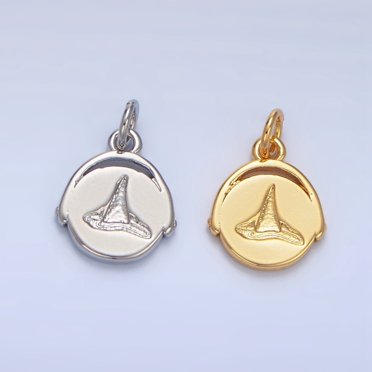 24K Gold Filled Witch Hat Minimalist Stamped Round Charm in Gold &amp; Silver | X908