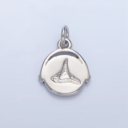 24K Gold Filled Witch Hat Minimalist Stamped Round Charm in Gold &amp; Silver | X908